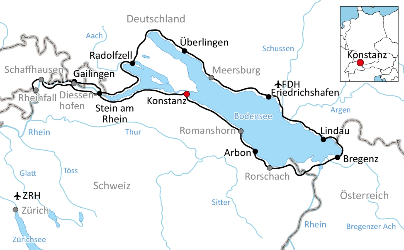 Karte zum Bodenseeurlaub für Bummler
