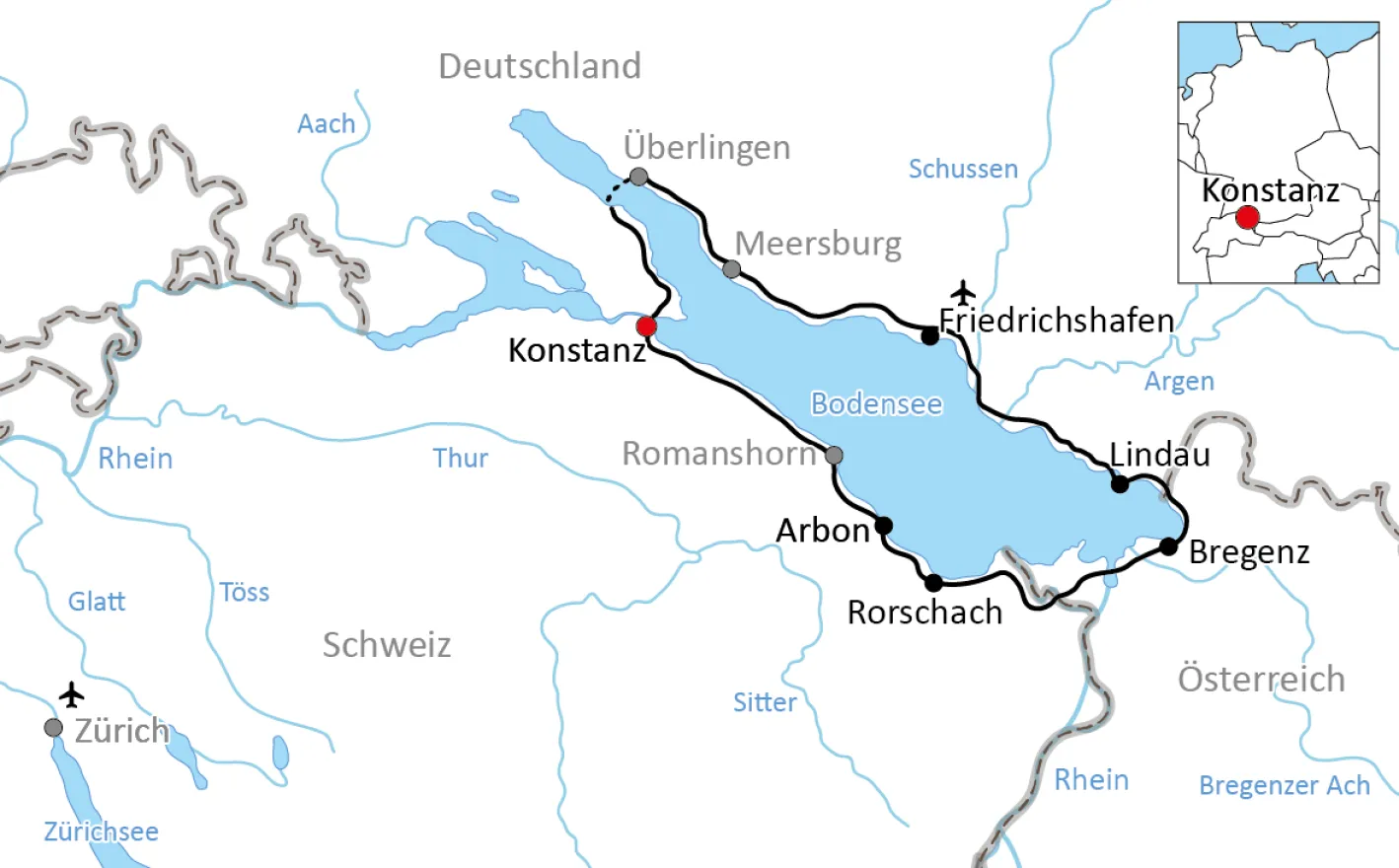 Karte zur leichten Obersee-Radtour