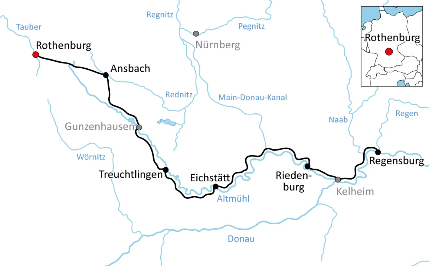 Radtour an der Altmühl von Rothenburg nach Regensburg