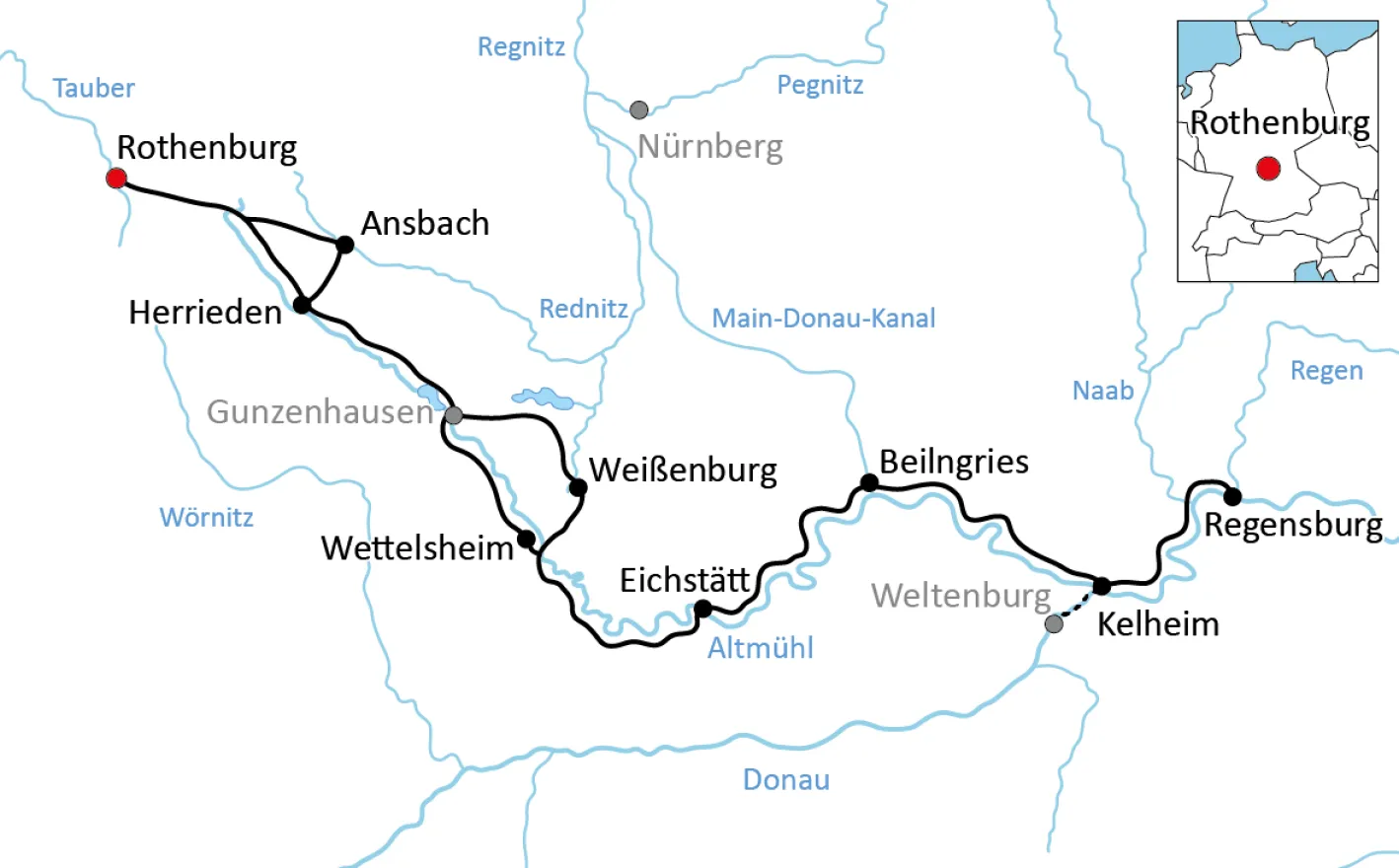 Karte zum Altmühltal-Radweg