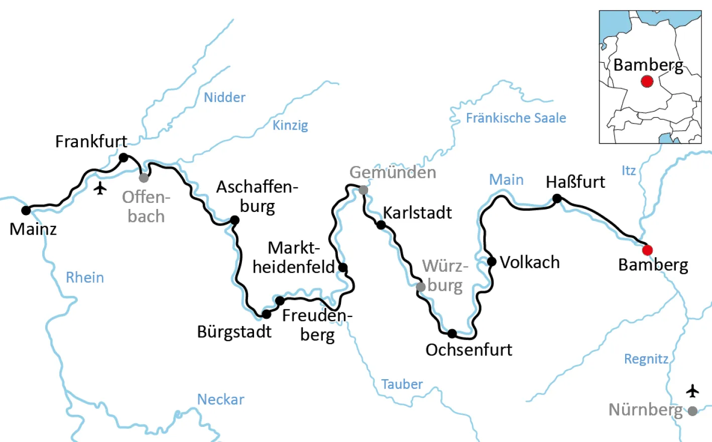 Karte zum großen Radurlaub am Main