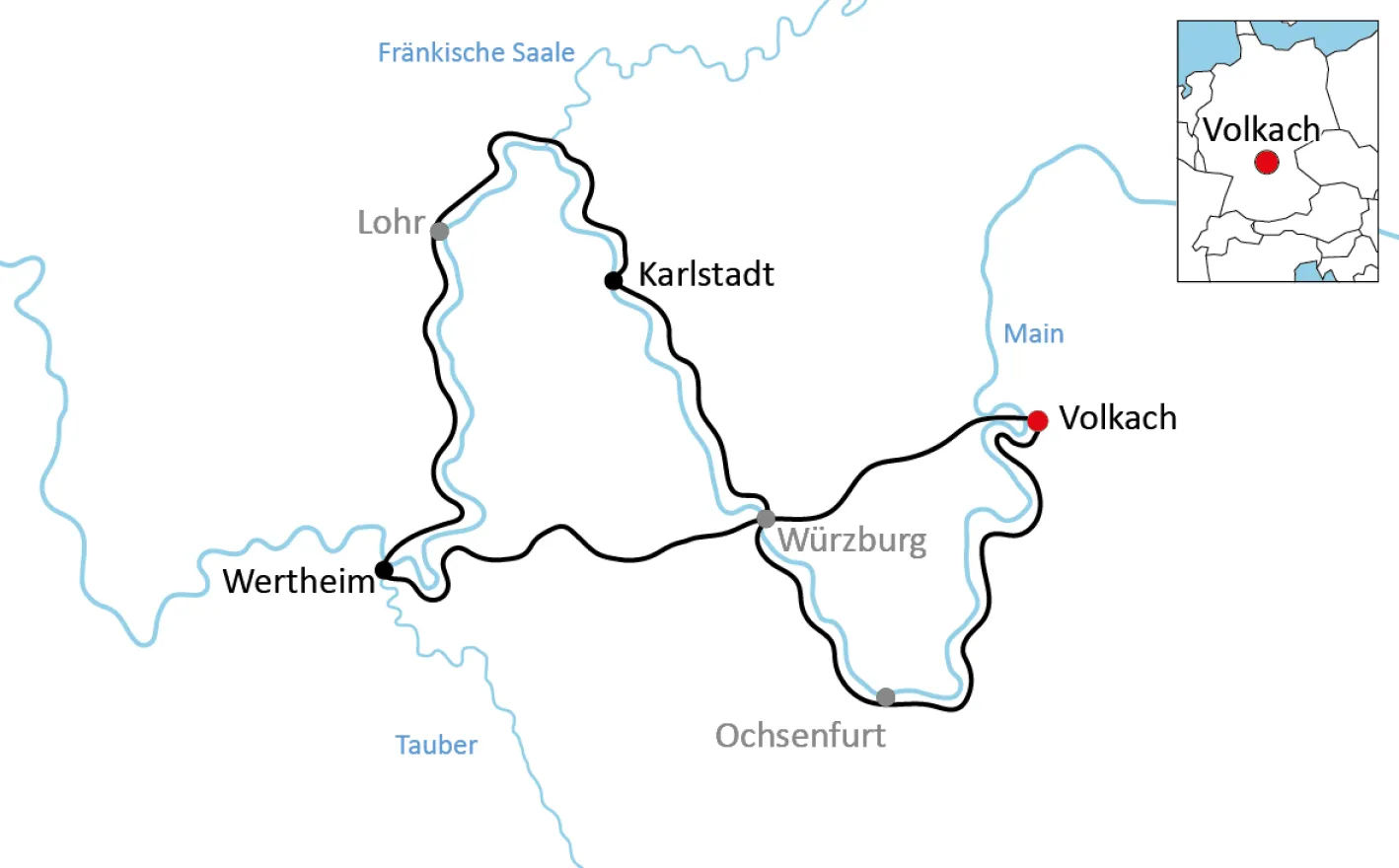 Karte zur Radtour in Mainfranken