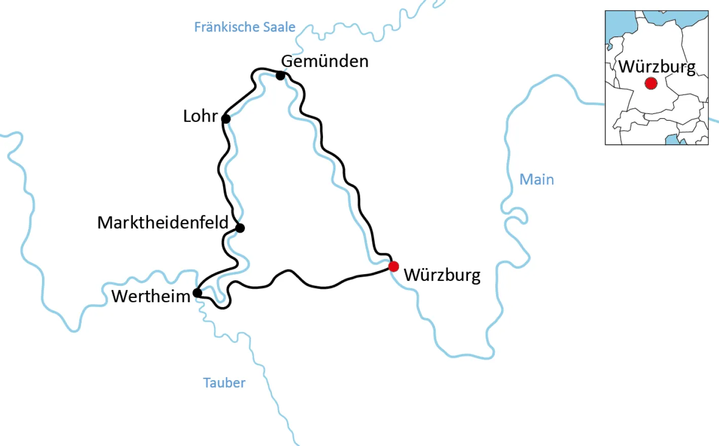 Karte zur kurzen Radtour an Spessart und Main