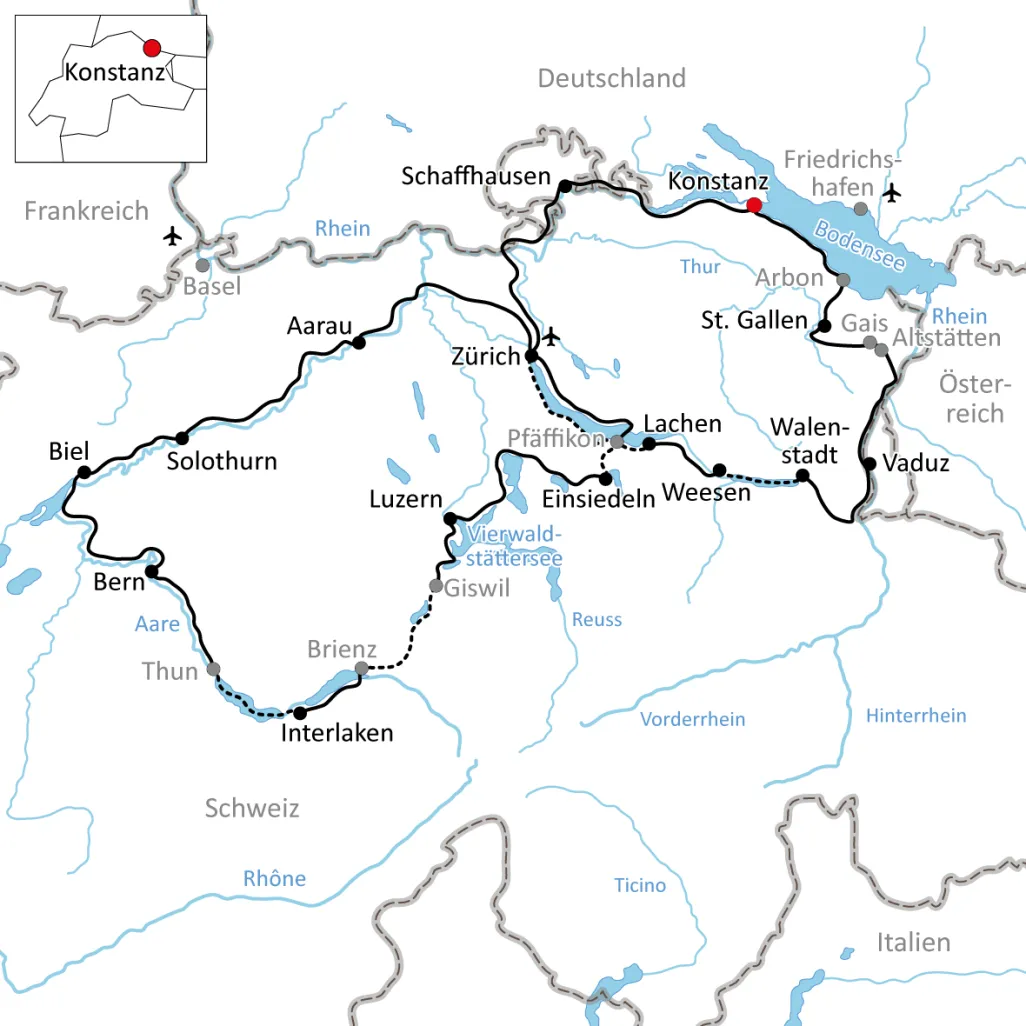 Karte zum Radurlaub in der Schweiz