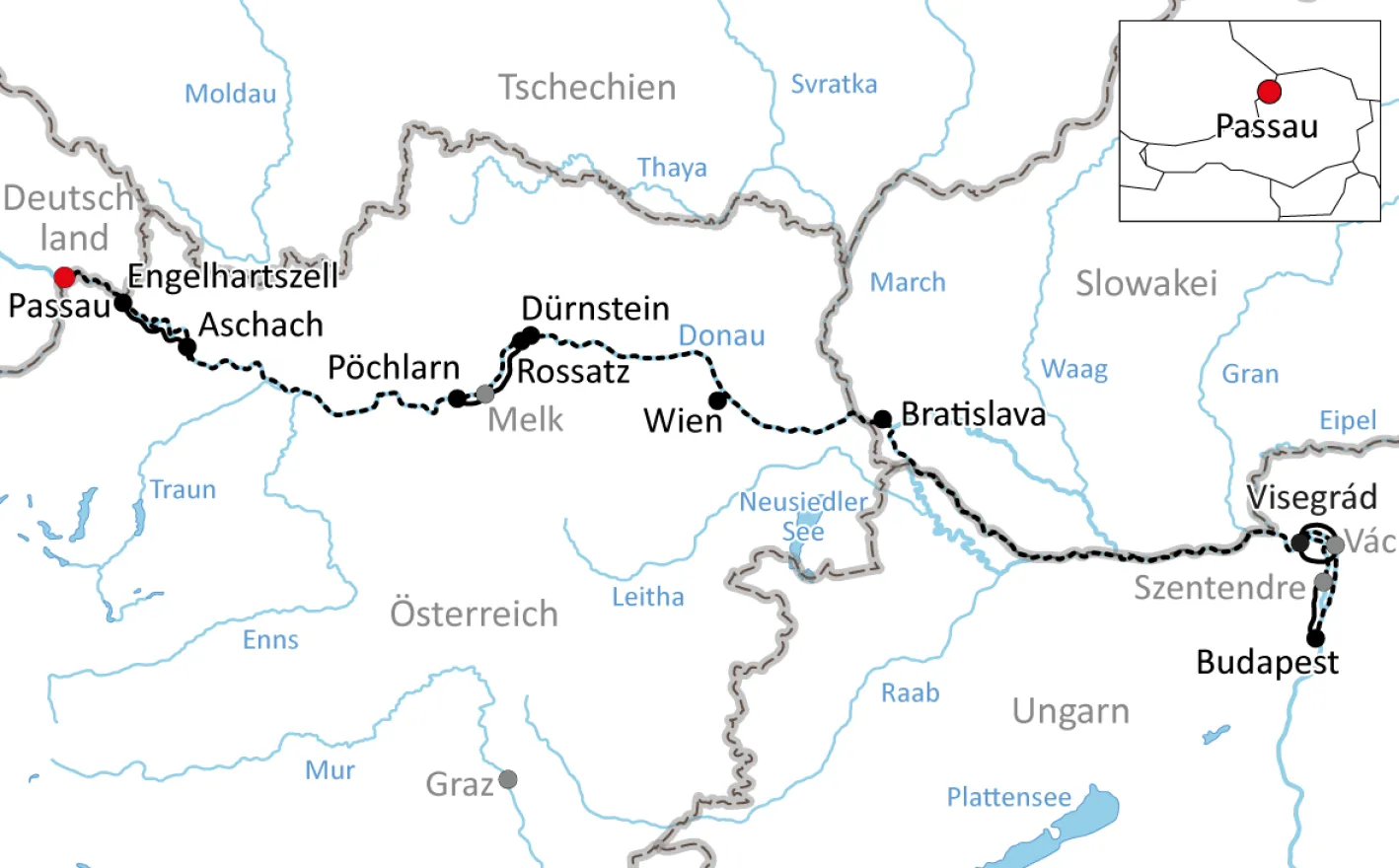 Karte zu Rad und Schiff auf der Donau