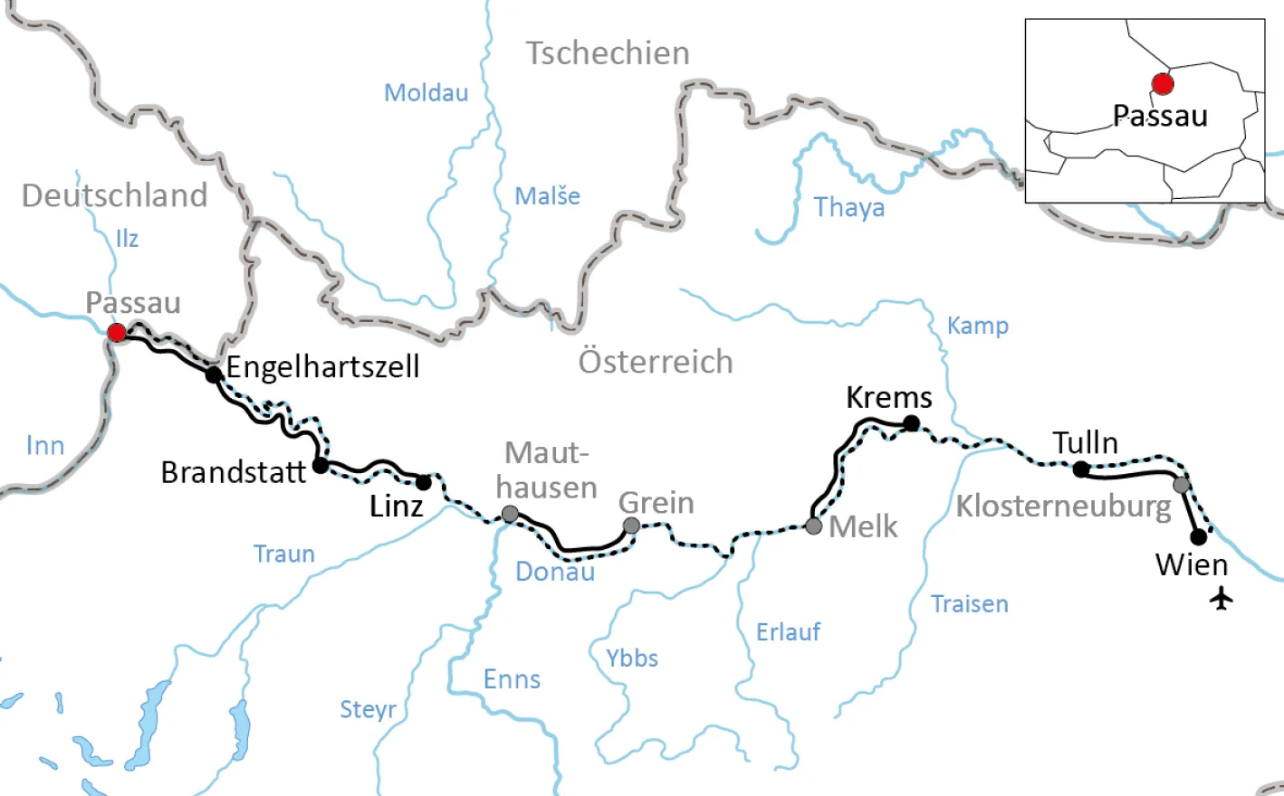 Karte zu Rad und Schiff an der österreichischen Donau