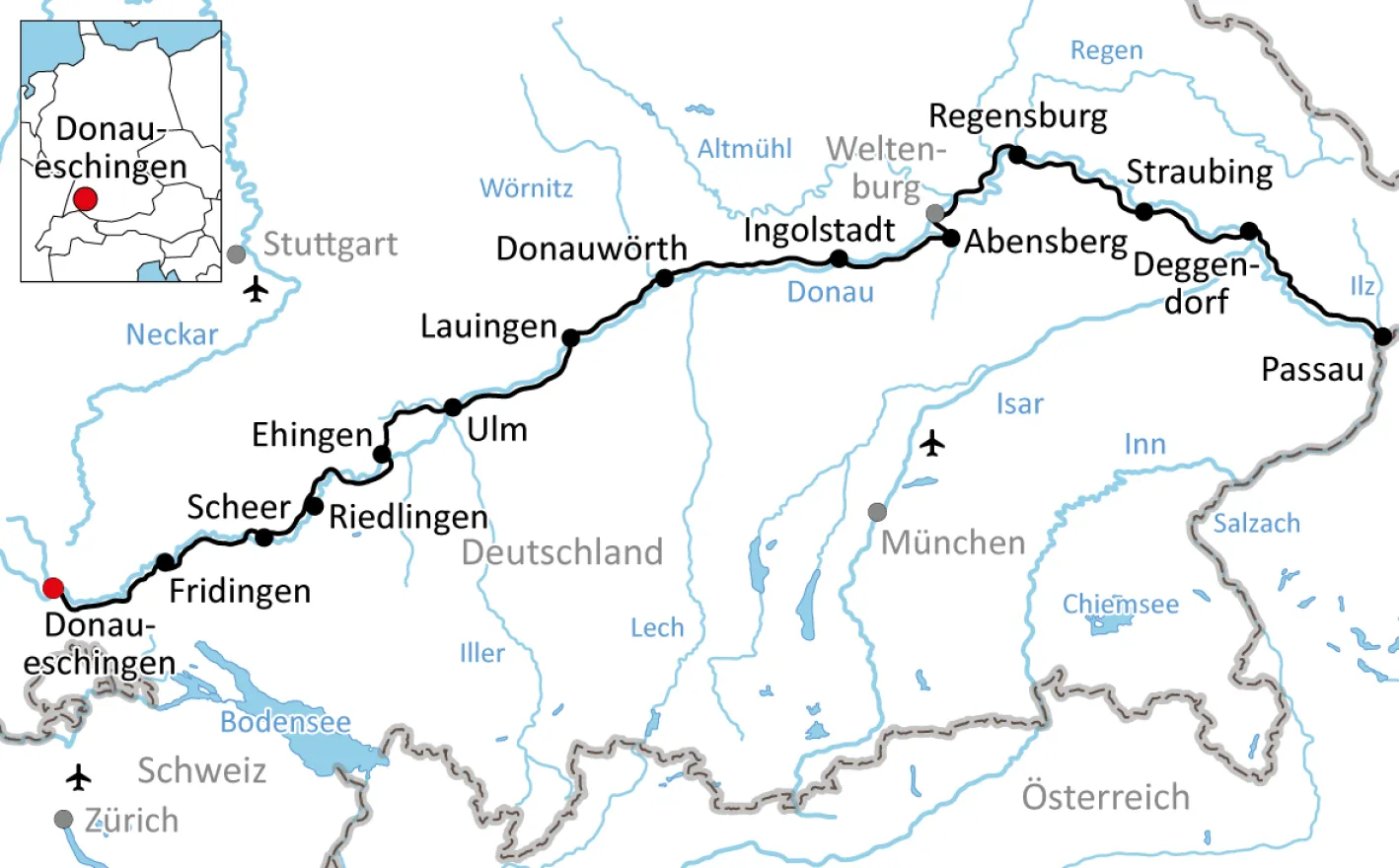 Karte zu Radurlaub an der Deutschen Donau