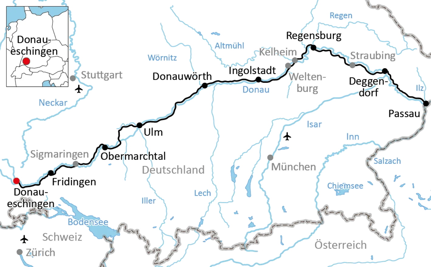 Sportlich mit dem Fahrrad von Donaueschingen nach Passau