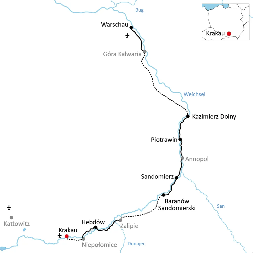 Karte zur Radtour in Polen