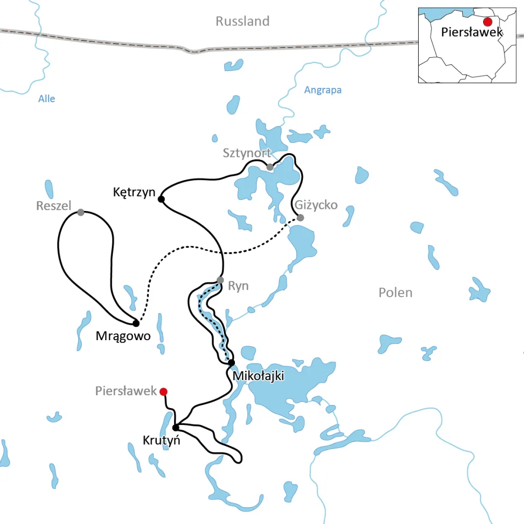 Karte zur Radtour durch Masuren