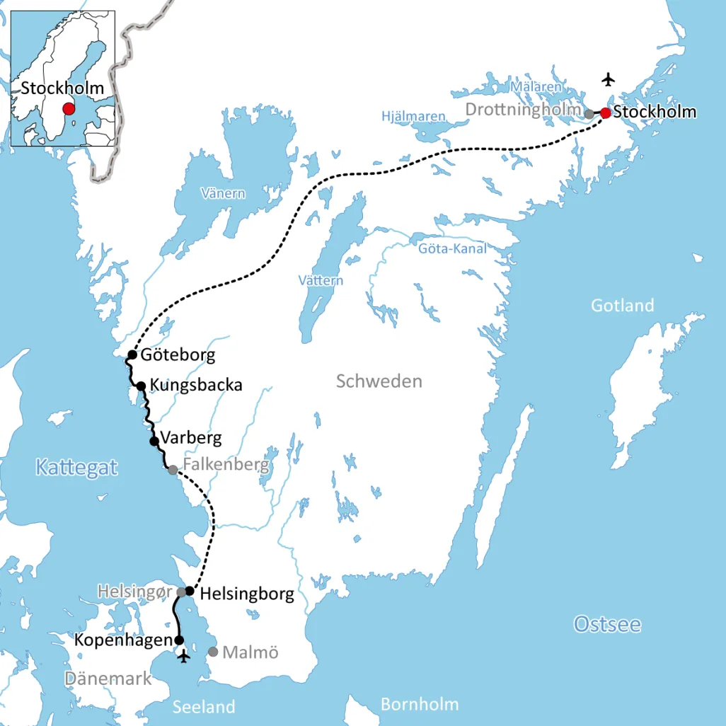 Karte zur Radtour von Stockholm nach Kopenhagen