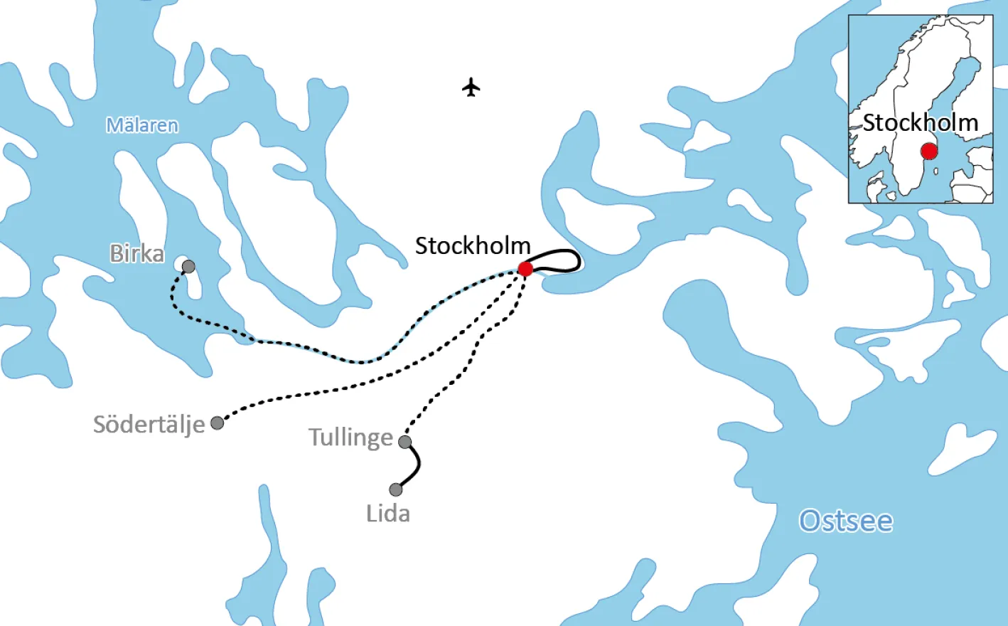 Karte des Radurlaubs in Schweden für Familien