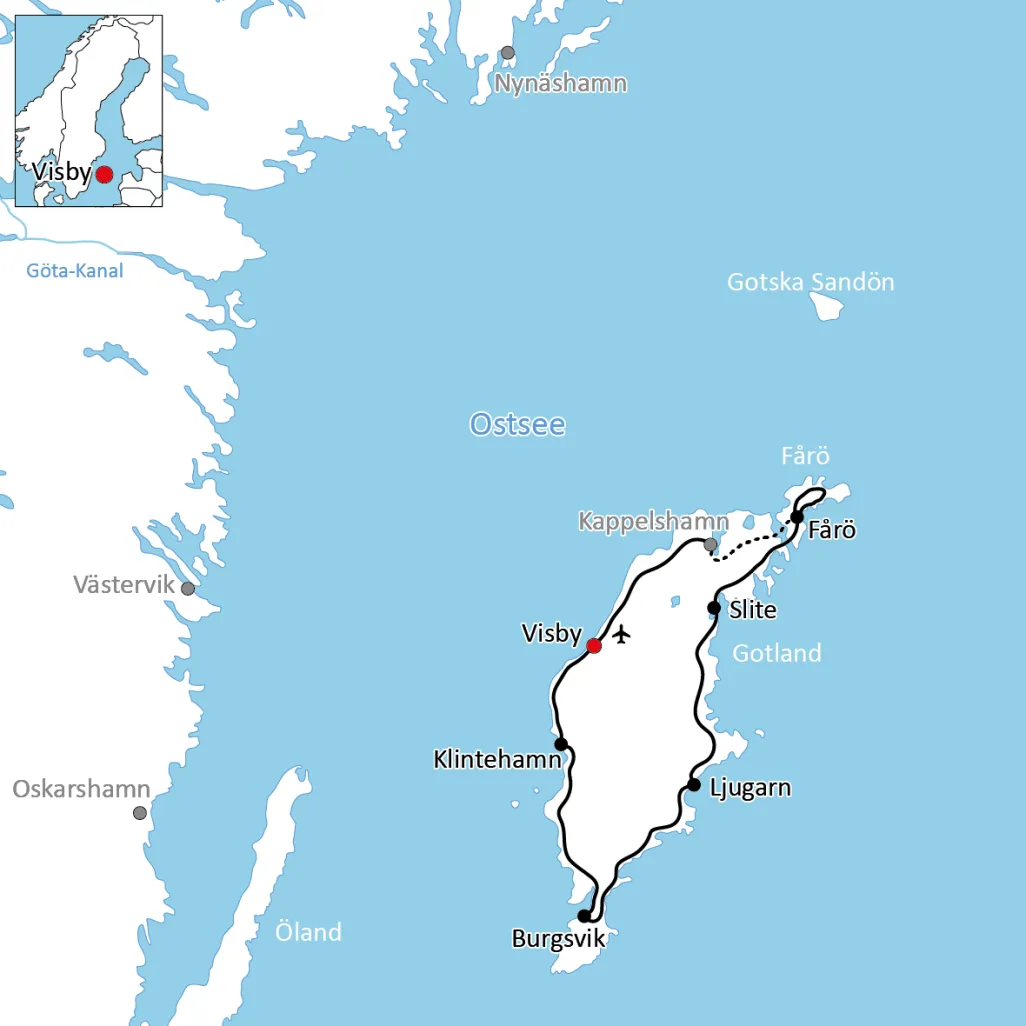 Karte zur Radtour auf Gotland