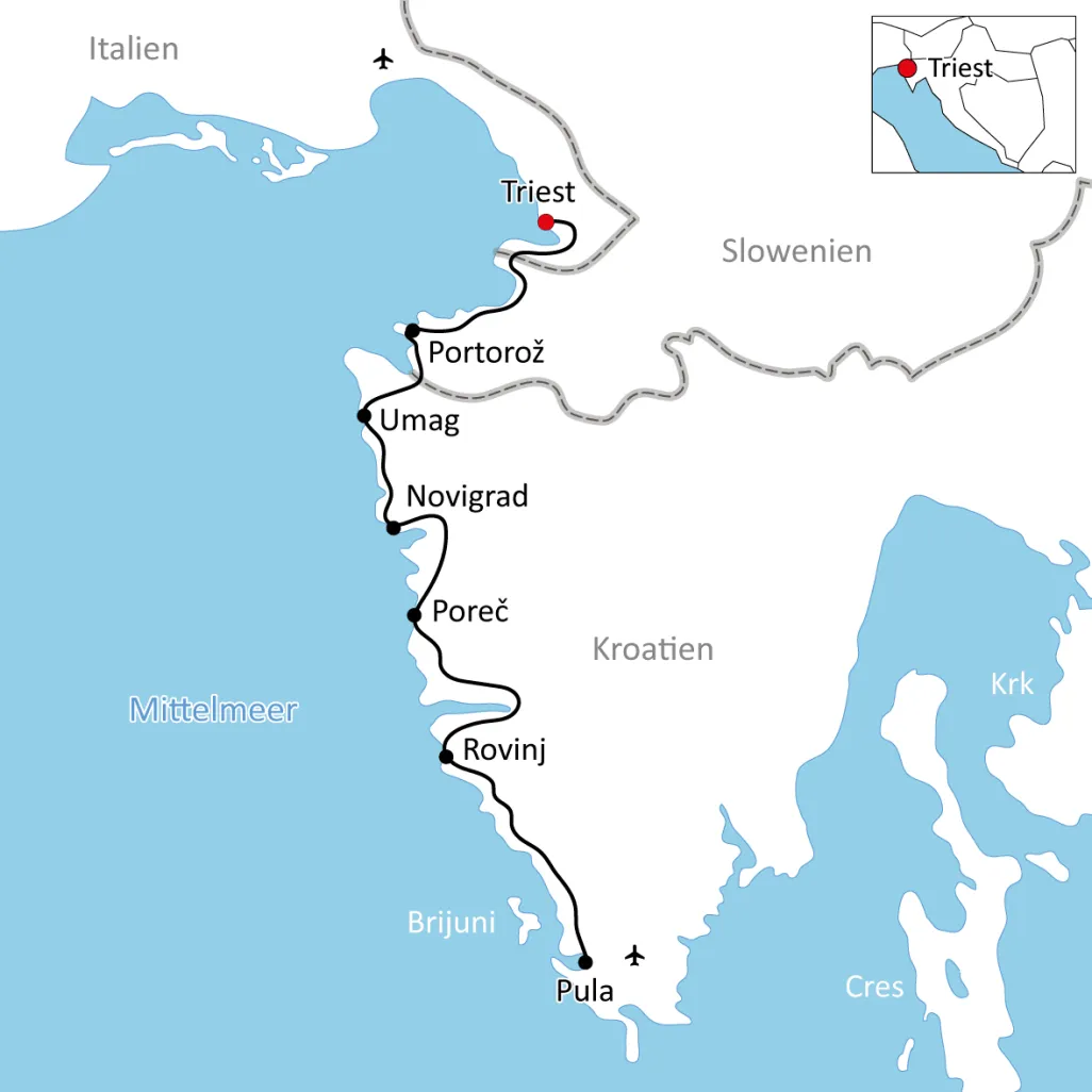 Karte für den Radurlaub in Istrien