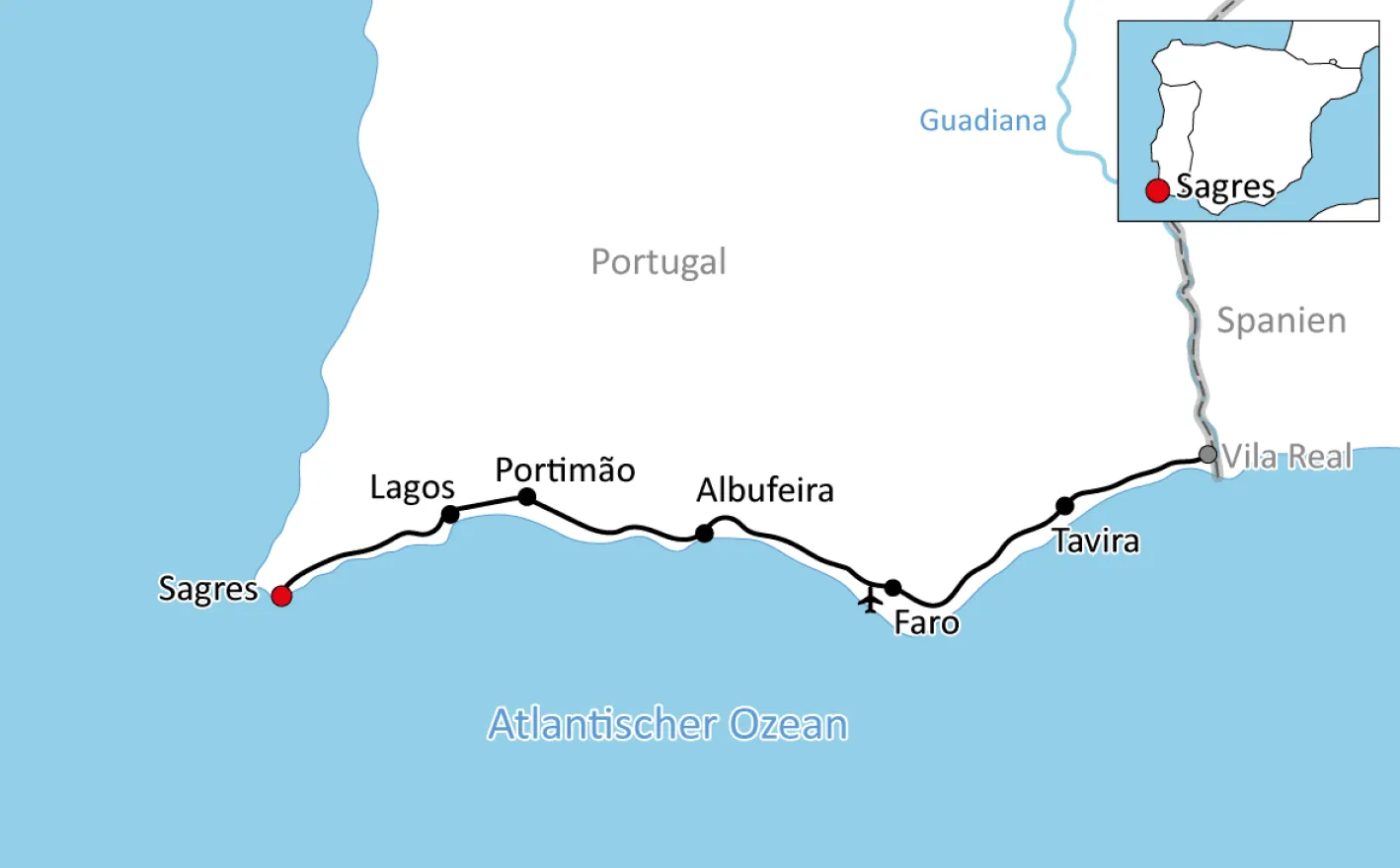 Karte zur Radtour an der Algarve