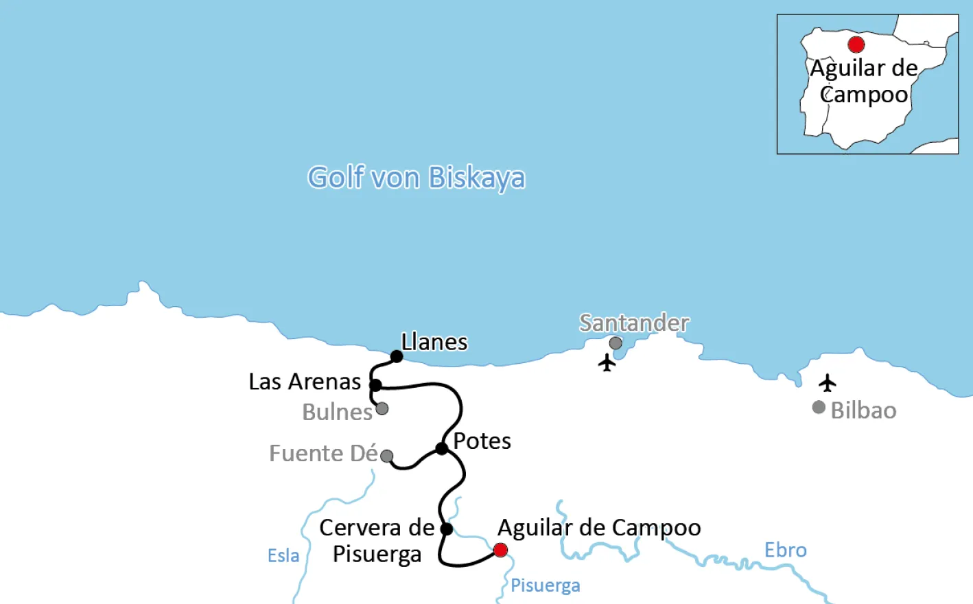 Karte zur Radtour in Asturien
