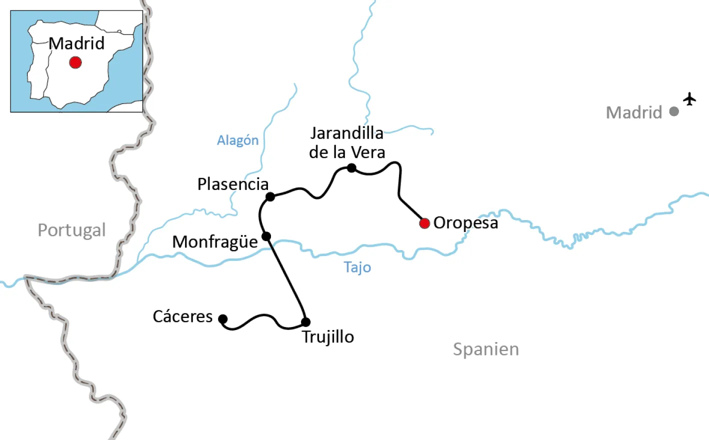 Karte zur Radtour in der Extremadura