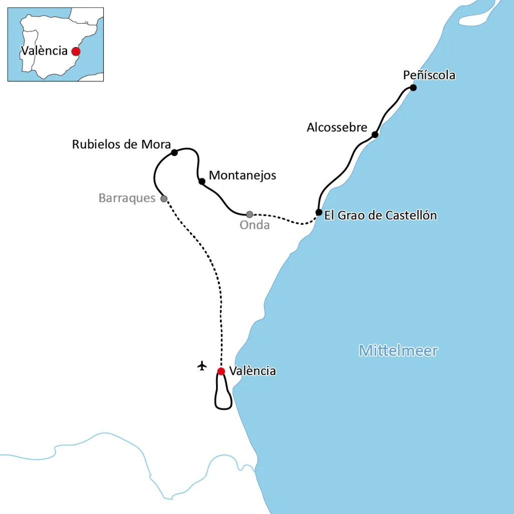 Karte zur Radtour um Valencia