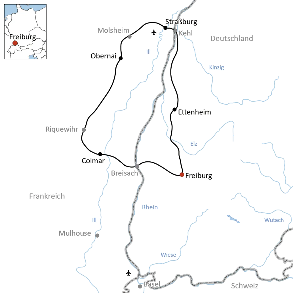 Radtour am Oberrhein im Elsass und in Baden