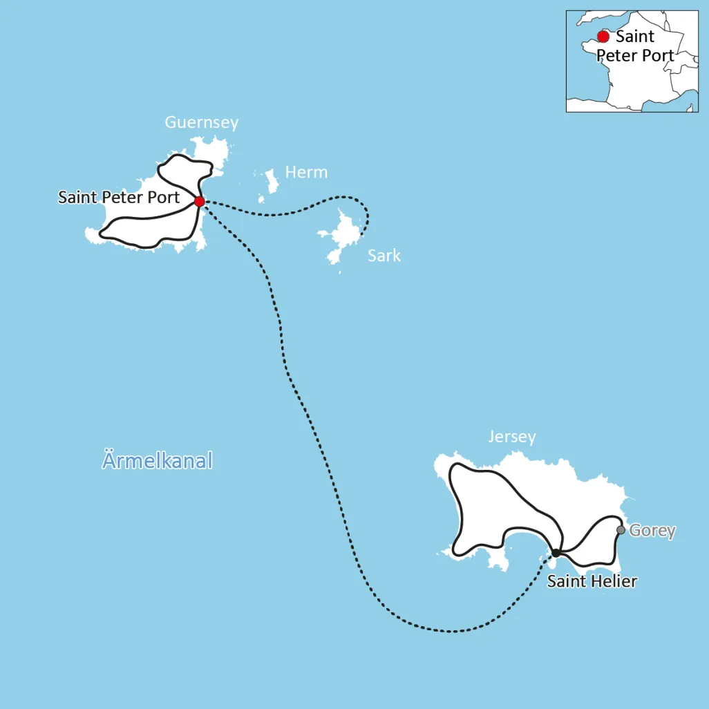 Karte zur Radtour auf den Kanalinseln