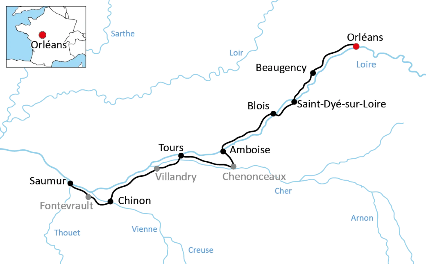 Radtour an der Loire von Orléans nach Saumur