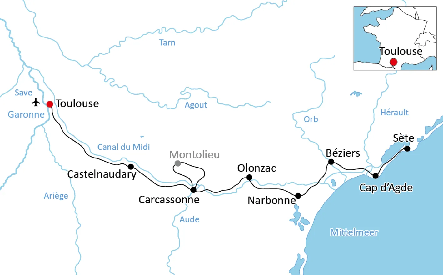 Radurlaub am Canal du Midi