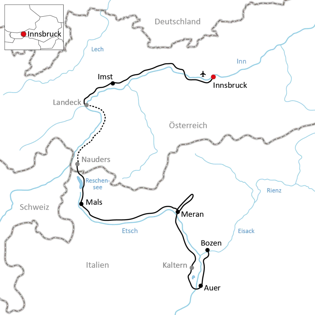 Radtour an der Etsch durch Südtirol