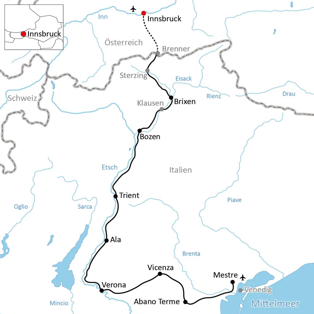 Eisacktal-Radweg von Innsbruck nach Venedig