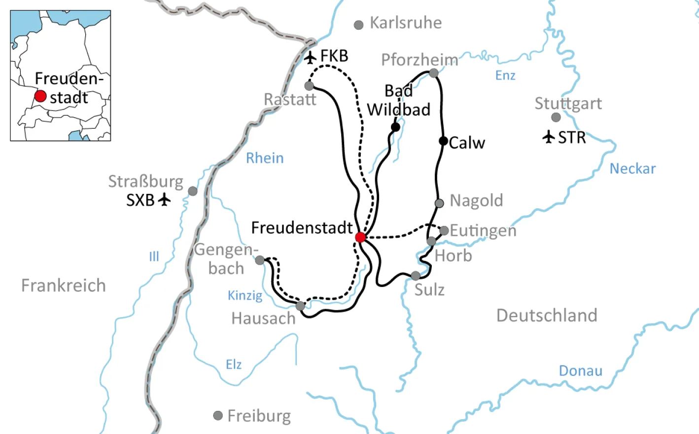 Karte zur 5-Täler-Radtour im Schwarzwald