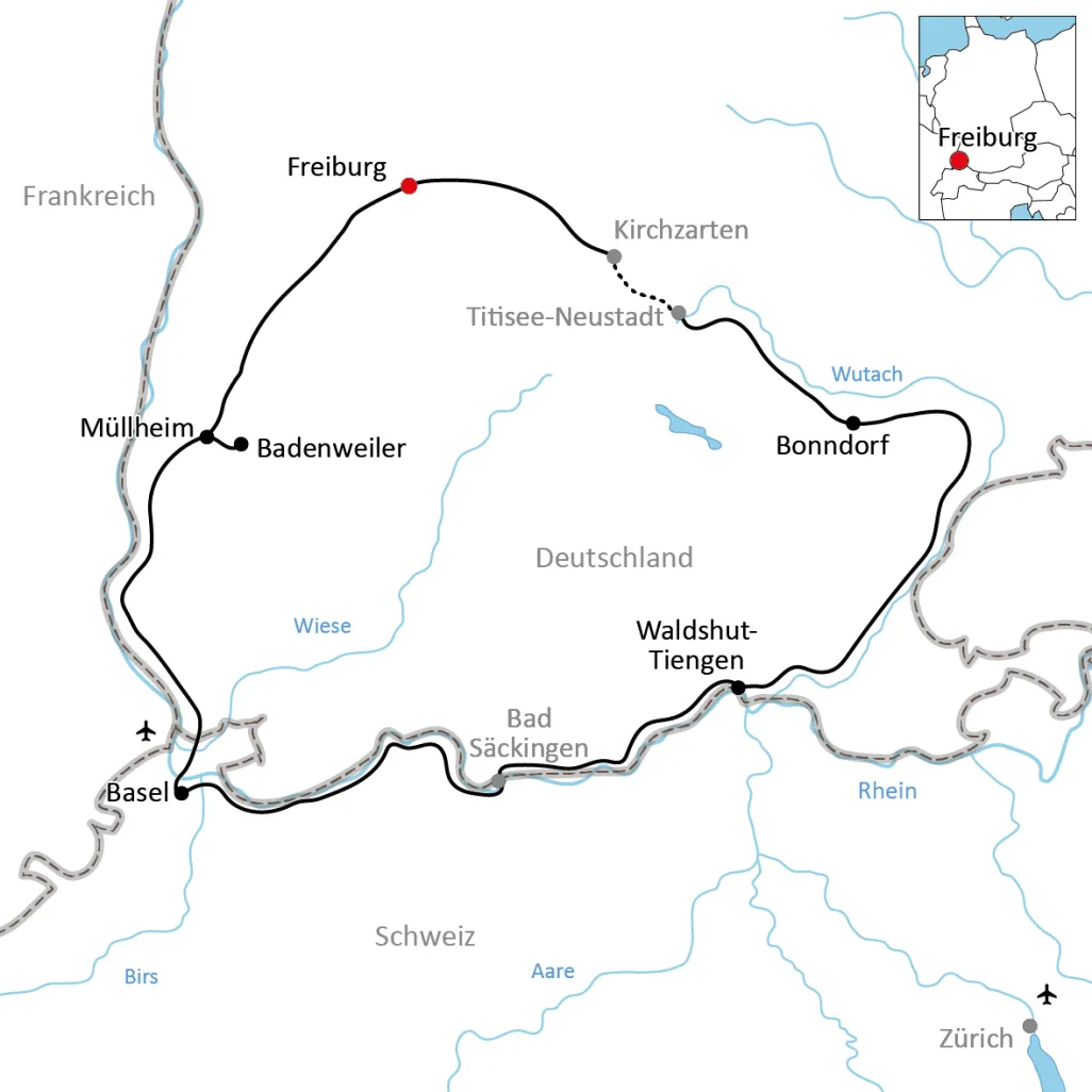 Karte zum Süd-Schwarzwald-Radweg