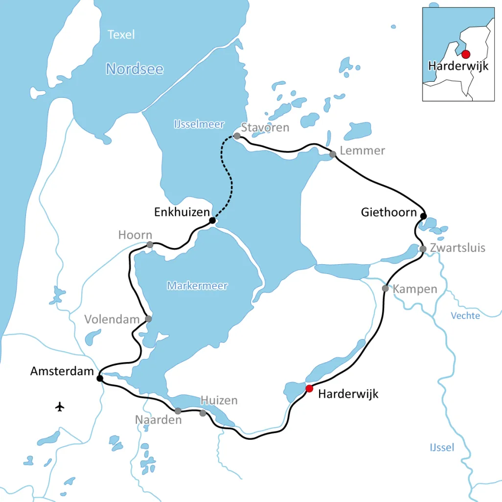 Karte zur Radtour um Amsterdam für Sportliche