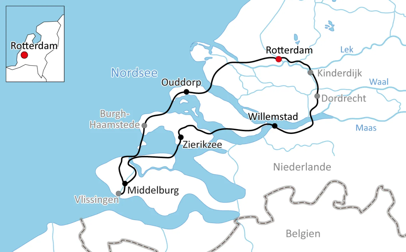 Karte zur Radtour in Zeeland