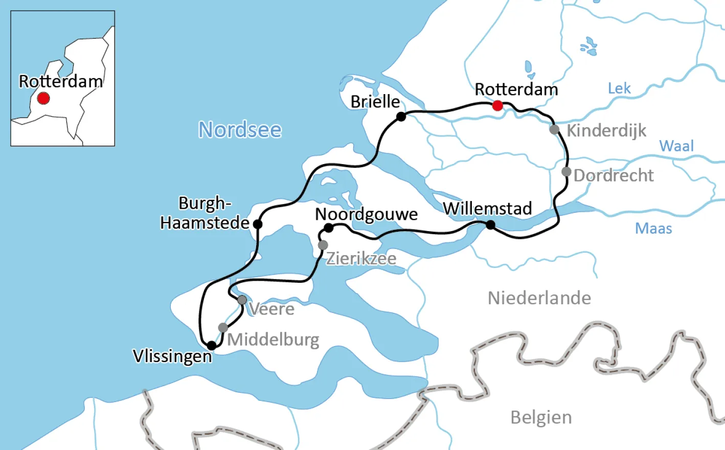 Karte zur Radtour in Zeeland