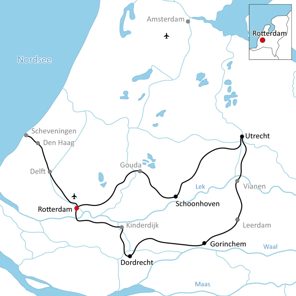 Karte zur Reise mit Rad und Schiff auf dem IJsselmeer