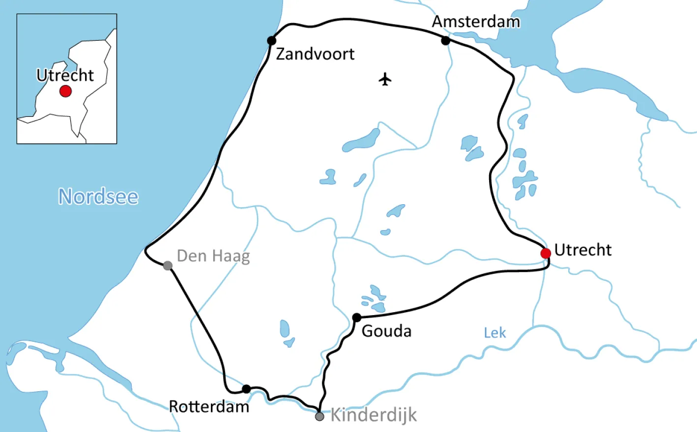 Karte zur Radtour in Holland