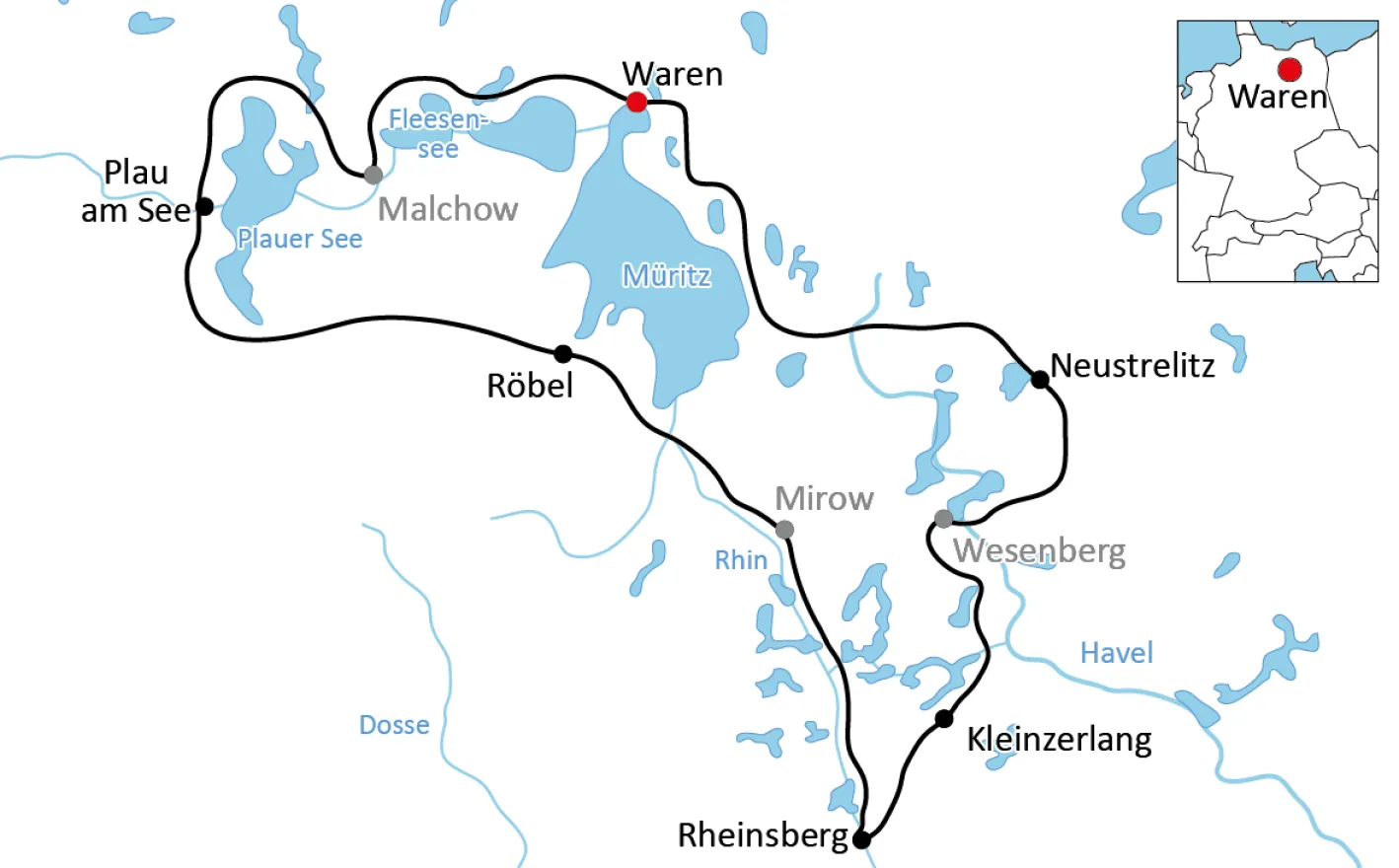 Karte zur Radtour rund um die Müritz