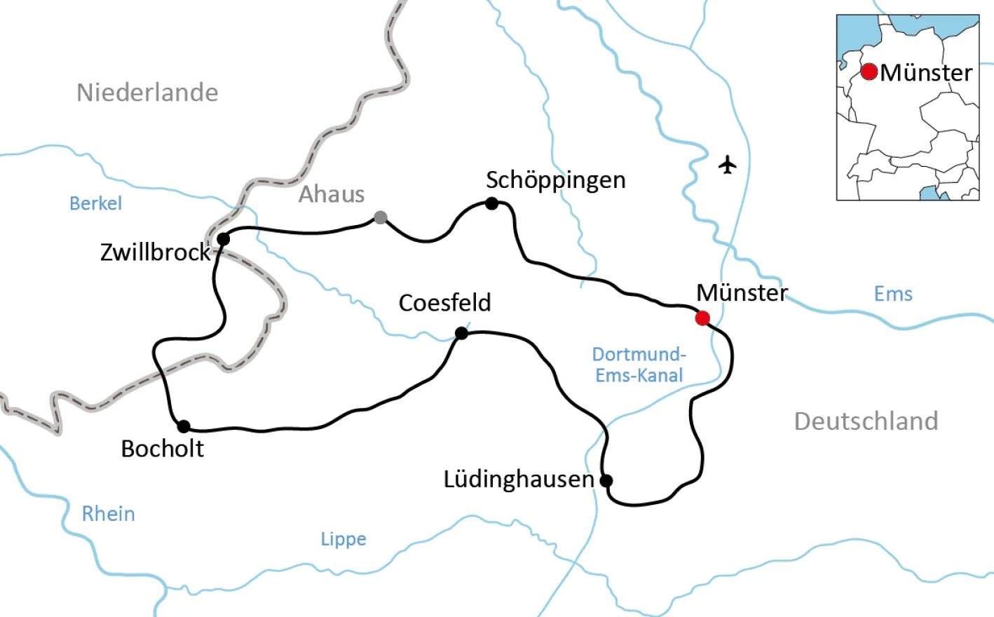 Karte zur Radtour im Münsterland