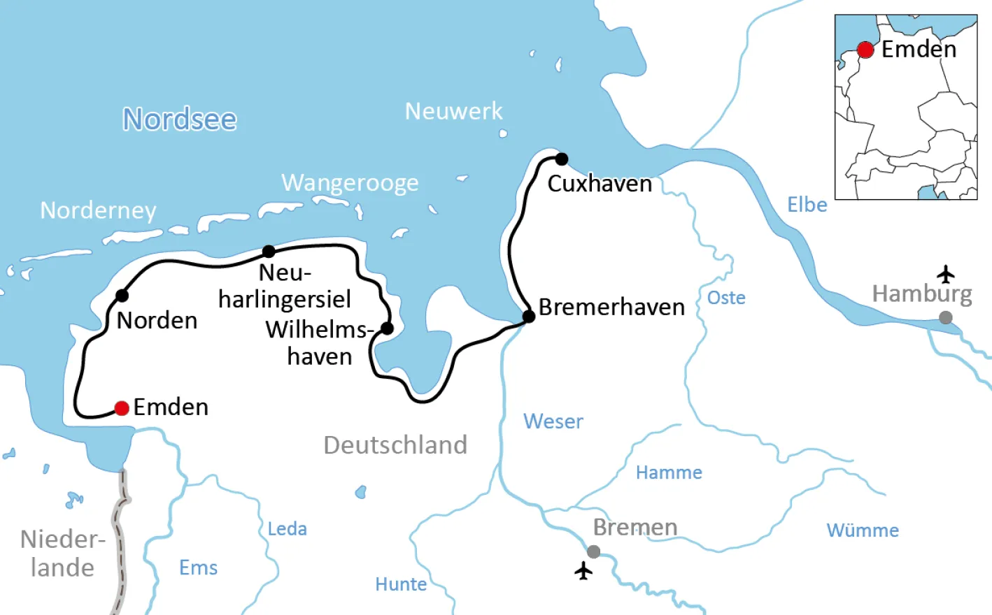 Karte zur Nordsee Radtour