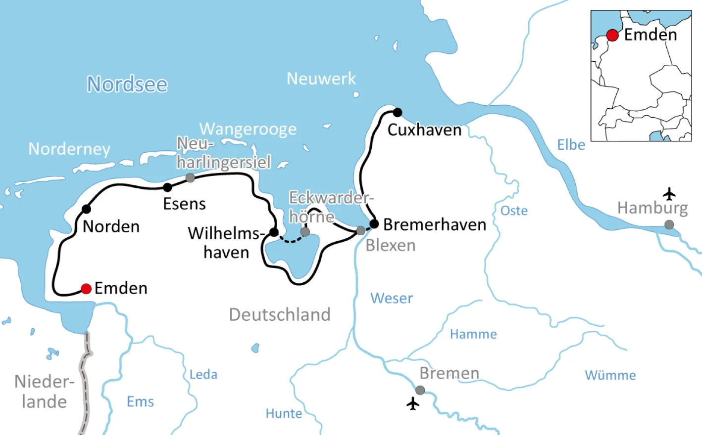 Karte zur Nordsee Radtour