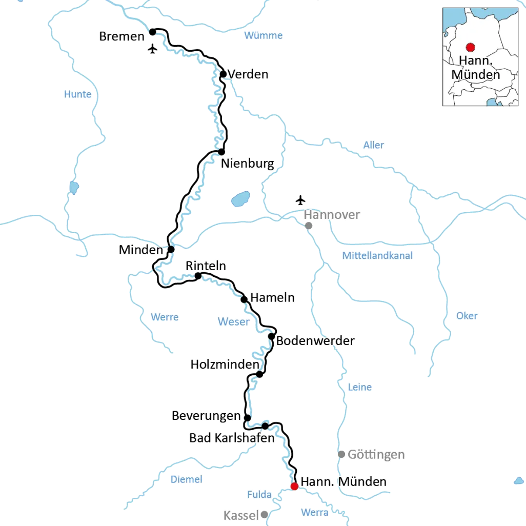 Weser-Radreise von Hann. Münden nach Bremen
