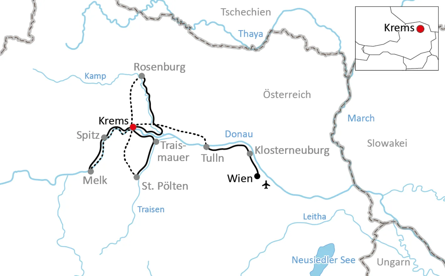 Karte zur Radtour in der Wachau