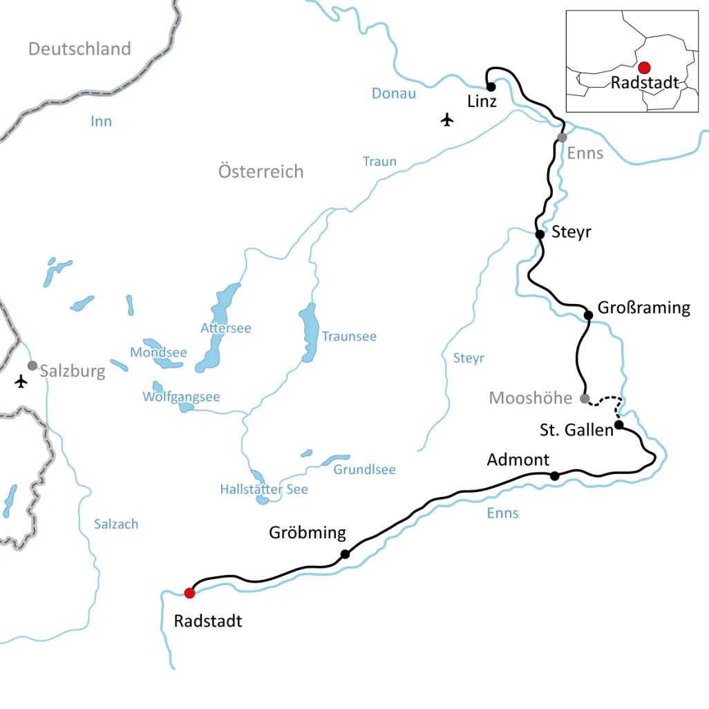 Karte zum Enns-Radweg