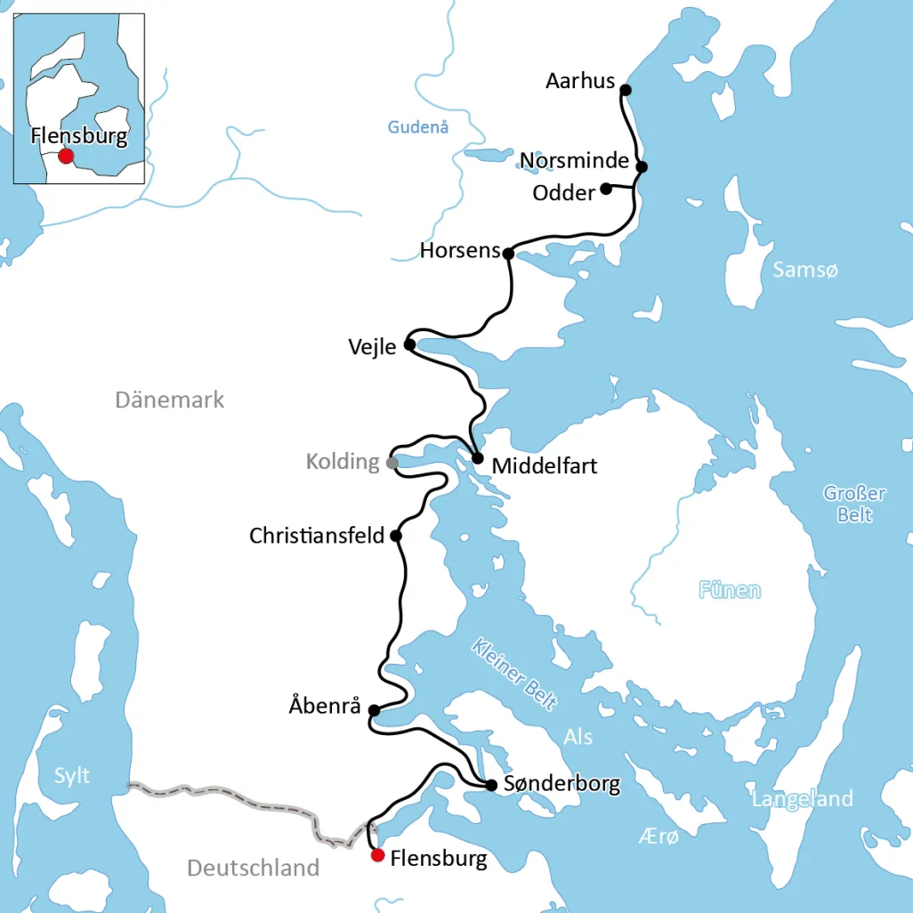Karte zum Ostseeradweg in Jütland