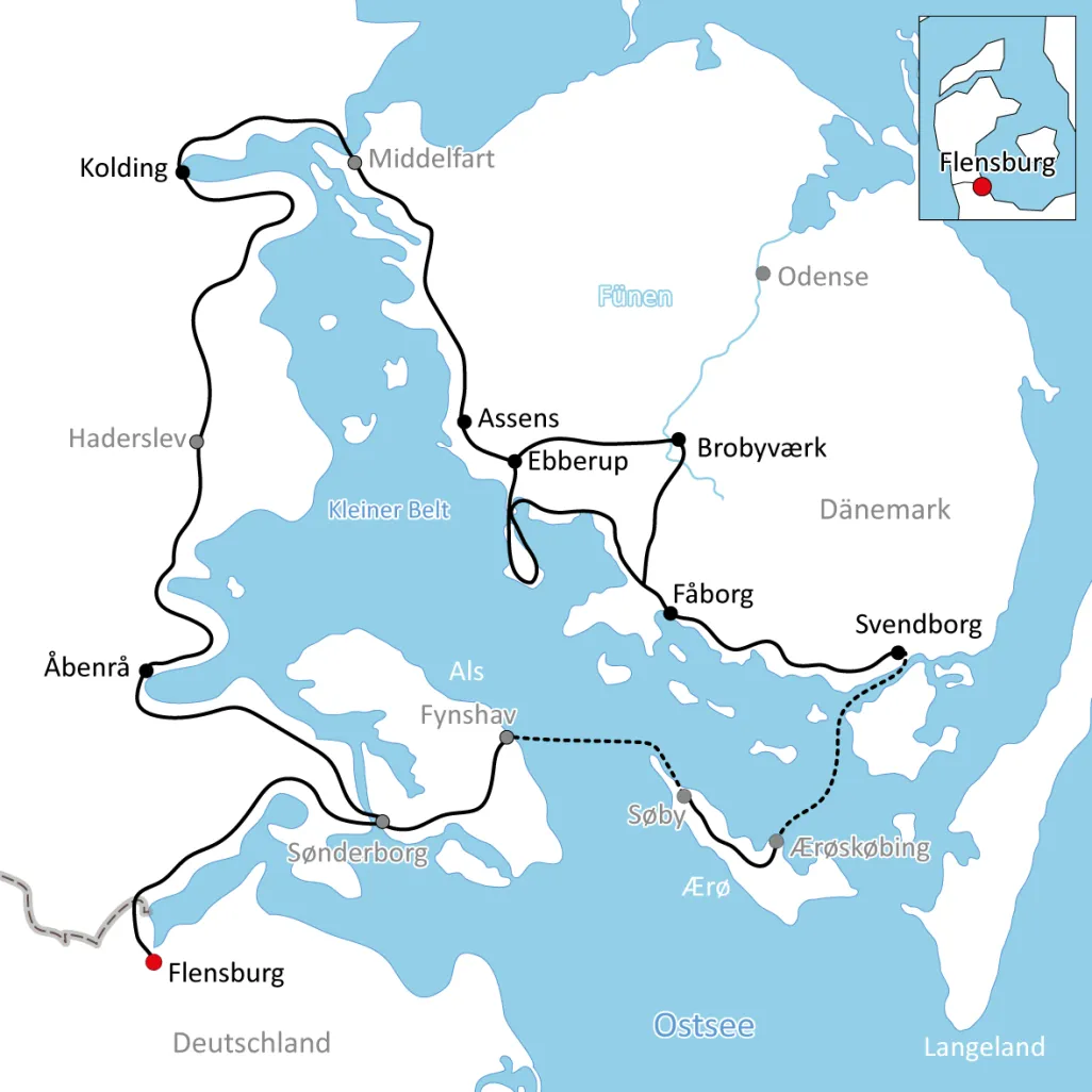 Karte Radtour am Lillebælt