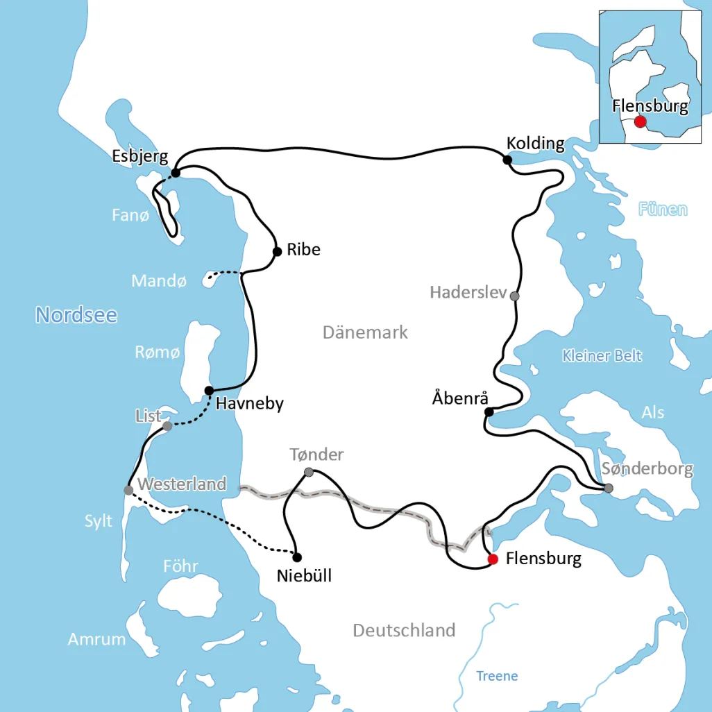 Karte zur Südjütlandrunde für Sportliche