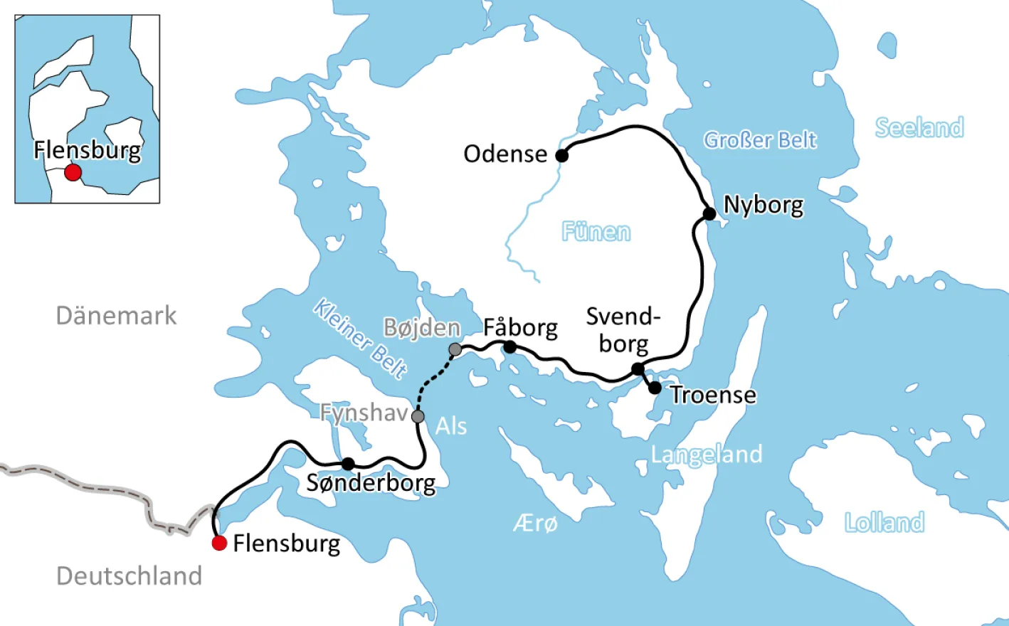 Karte für die Radtour nach Fünen