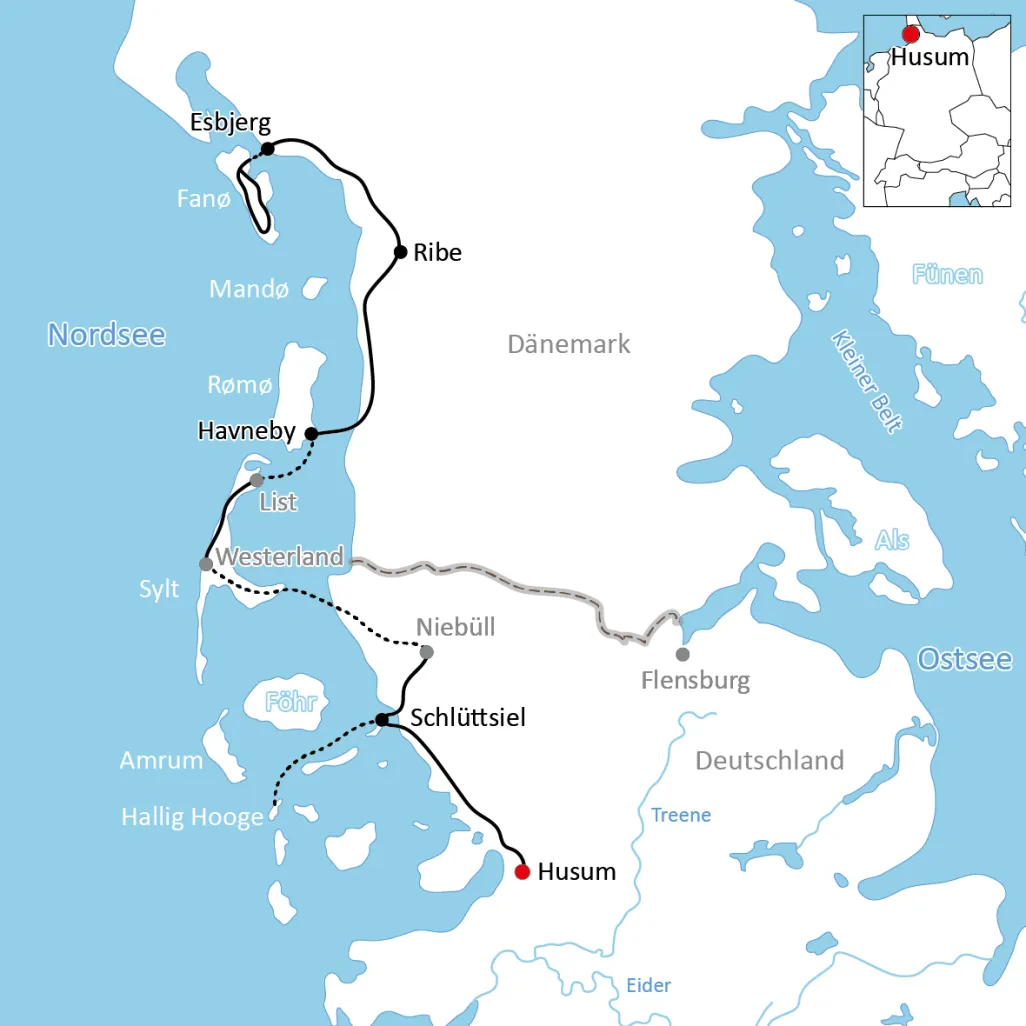 Karte zur Radtour auf die Nordseeinseln