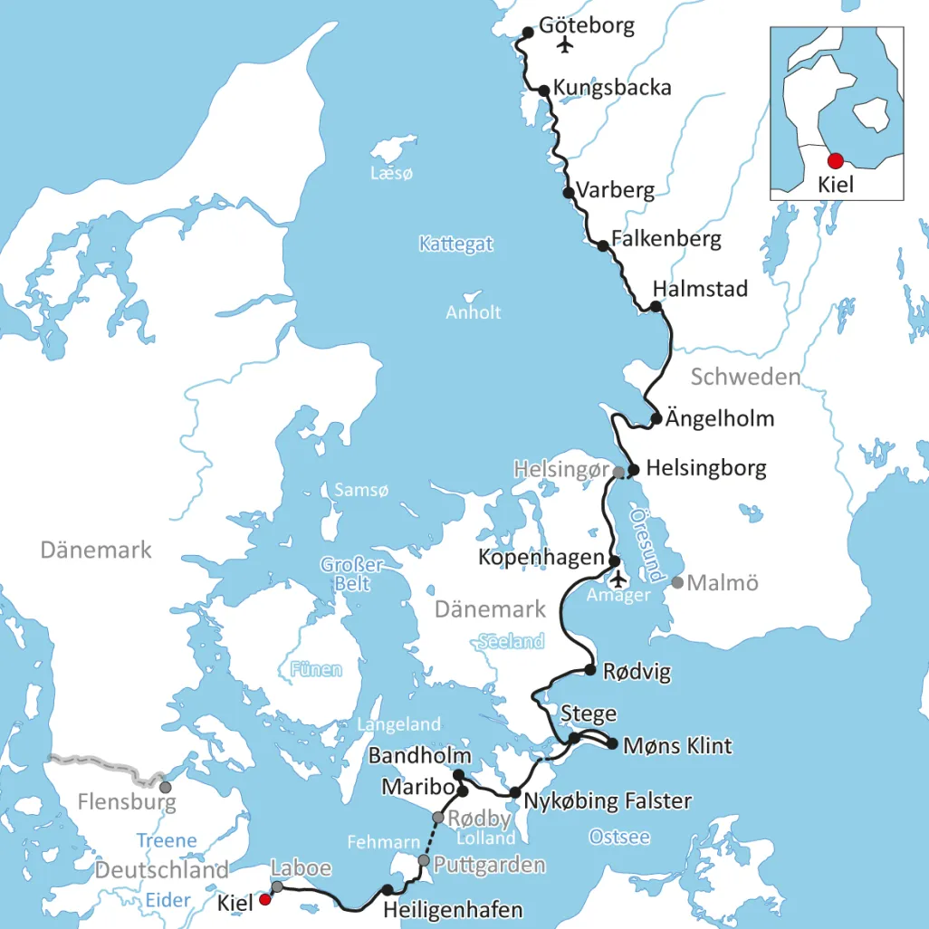 Radtour von Kiel nach Göteborg - Tour Karte