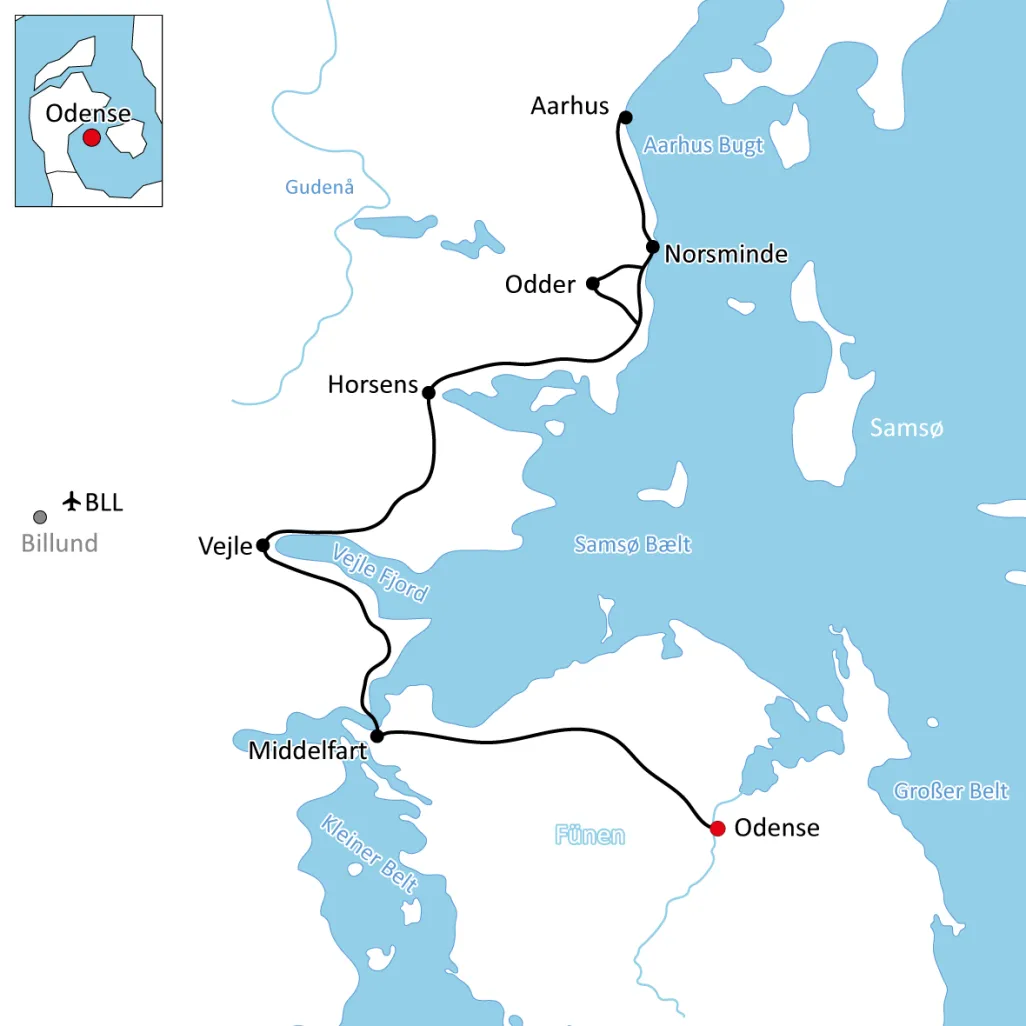 Karte zur Radtour von Odense nach Aarhus