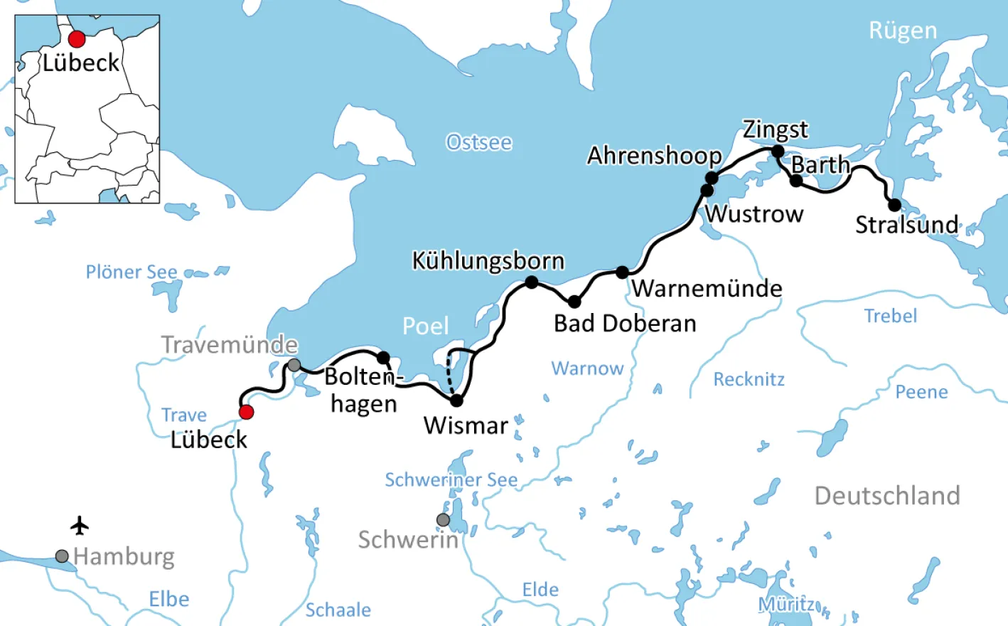 Karte für den Ostseeküsten-Radweg